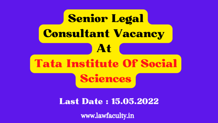 Senior Legal Consultant Vacancy At Tata Institute Of Social Sciences